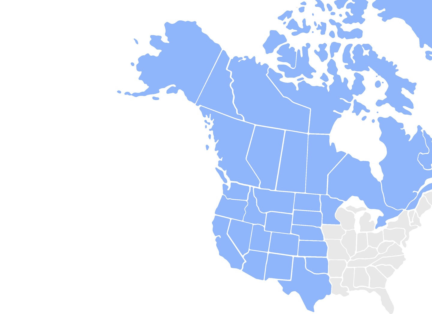 West Region and Canada highlighted in blue